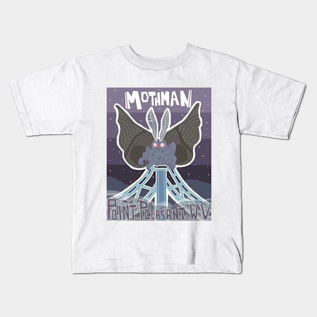 Mothman on the Bridge Kids T-Shirt by Ballyraven